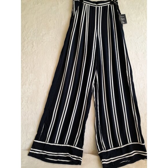 New Lulus Medium Wide Leg Retro Flowy Casual Vacation Striped Pants Pockets - Picture 3 of 11